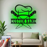 Décoration murale en métal personnalisée Chapeau de Chef et Couteaux avec rétroéclairage LED