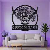 Custom Highland Cow LED Sign | Floral Metal Wall Art for Farmhouse Decor | Personalized Rustic Gift for Cow Lover