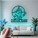 Custom Baseball Catcher Led Light Metal Wall Art Personalized Sports Gift for Baseball Fans Game Room Decor
