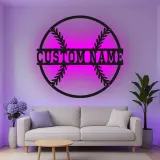 Custom Baseball Led Light Metal Wall Art Personalized Sports Fan Gift Game Room Decor