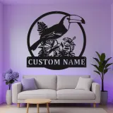 Custom Toucan Metal Sign | Personalized LED Wall Art with Hibiscus | Tropical Patio & Nursery Decor | Exotic Bird Lover Gift
