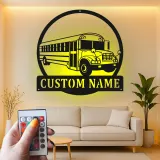 Custom School Bus LED Sign | Personalized Metal Wall Art | Bus Driver Gift for Garage or Classroom Decor