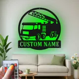 Custom Fire Truck Metal Sign | Personalized LED Name Plaque | Firefighter Gift for Kids Room & Fire Station Decor | Hand-Crafted Wall Art