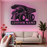 Insegna in metallo LED personalizzata a tema camion ribaltabile per appassionati di costruzione, decorazione per cameretta