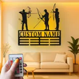 Cartel de metal personalizado con silueta de arquería y luz LED, regalo personalizado para arqueros, decoración para sala de juegos o man cave