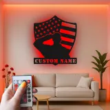 Saluting Soldier LED Metal Wall Art | Personalized Veteran Gift | Custom Military Name Sign for Man Cave
