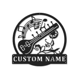 Panneau LED Sitar Personnalisé | Décoration murale en métal sur mesure pour studio de musique | Cadeau pour musicien | Décor d'instrument indien