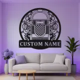 Insegna LED Jukebox Personalizzata | Insegna in Metallo Floreale Retro per Home Bar | Regalo per Amanti della Musica