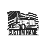 Personalized Semi Truck Metal Art | LED American Flag Sign | Patriotic Trucker Decor & Gift for Man Cave | Laser Cut Steel