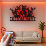 Décoration murale en métal personnalisée avec trio de vaches et rétroéclairage LED - Cadeau de ferme pour une cuisine rustique ou une grange