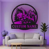 Custom Wolf Led Light Metal Wall Art Personalized Gift for Nature Lovers Rustic Cabin Decor
