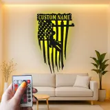 Personalized Lineman Gift | LED American Flag Metal Wall Art | Custom Electrical Worker Sign for Garage or Office