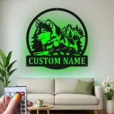 Cartel de metal personalizado de lobo y montaña con luz LED Regalo para amantes de la naturaleza Decoración rústica de cabaña