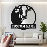 Personalisierte Kuh LED-beleuchtete Metall-Wandkunst – Geschenk im Landhausstil, rustikale Deko für Küche oder Scheune