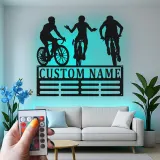 Insegna in metallo personalizzata con luce LED Trio Ciclisti Regalo per appassionati di bici Decorazione per garage o man cave