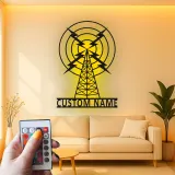 Personalisierte Metall-Schild eines Funkmastes | LED Vintage Broadcasting Kunst | Individuelles Geschenk für Funkamateur | Retro Studio Wanddekoration