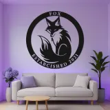 Insegna in metallo LED con volpe su misura | Decorazione murale personalizzata con fauna selvatica | Arredo per baita e regalo per amanti della natura | Logo con data di fondazione