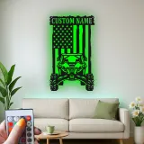 Insegna in metallo LED personalizzata con bandiera americana per ATV - Regalo per appassionati di fuoristrada, decorazione per garage o man cave