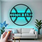 Custom Baseball Led Light Metal Wall Art Personalized Sports Fan Gift Game Room Decor