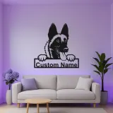Plaque métal Berger allemand personnalisée | Décoration murale avec prénom du chien | Décor commémoratif pour animal de compagnie rétroéclairé LED pour la maison