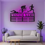 Insegna in metallo personalizzata Triathlon con luce LED regalo personalizzato per atleti decorazione per home gym per triatleti