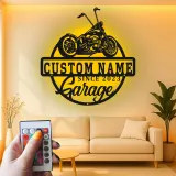 Décoration murale en métal personnalisée Chopper | Enseigne LED pour garage moto | Cadeau biker personnalisé et déco de man cave