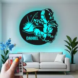 Décoration murale en métal LED personnalisée pour soudeur - Cadeau pour passionné de soudage, décoration de garage ou d'atelier 1