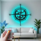 Insegna LED Personalizzata con Bussola Nautica | Insegna in Metallo con Ancora | Decorazione Costiera per Casa e Barca