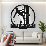 Arte murale in metallo LED Lineman personalizzata | Regalo per elettricista personalizzato | Insegna silhouette per lavoratori dei servizi pubblici per casa, ufficio o garage