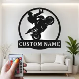 Arte mural de metal LED personalizado de motocicleta | Señal de nombre personalizada para stunt rider | Decoración de garaje de biker y regalo para él
