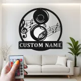 Panneau en métal LED personnalisé pour musicien | Art mural personnalisé de tuba | Décoration de notes de jazz pour studio et bar à domicile | Cadeau pour musicien