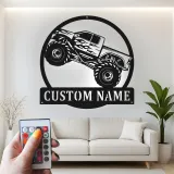 Personalisierte Monstertruck Metall-Schild | LED Licht Wandkunst | Männerzimmer-Dekoration & Geschenk für das Kinderzimmer | Offroad-Fahrzeug-Kunst