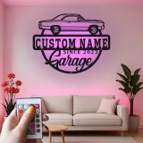 Insegna in metallo LED personalizzata per garage con auto muscolare regalo per appassionati di auto decorazione man cave 1