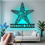Personalized Starfish LED Sign | Custom Name Metal Wall Art | Ocean Inspired Decor for Beach House, Salon or Nursery