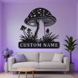 Personalisierte Pilz-Metallschild | LED Fungi Wandkunst | Vintage Wald Dekor für Naturliebhaber | Geschenk für Büro & Zuhause