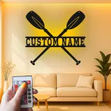 Custom Paddle Crossed Oars Led Light Metal Wall Art Personalized Gift for Kayakers Nautical Decor for Lake House