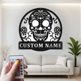Custom Sugar Skull Metal Sign | Personalized LED Wall Art | Day of the Dead Decor | Gothic Home & Studio Accent Gift