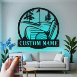 Panneau LED de golf personnalisé en métal | Décoration murale avec prénom de golfeur | Déco de cave à homme et bar à domicile | Cadeau unique pour lui