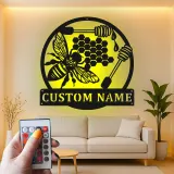 Décoration murale en métal personnalisée Abeille et Rayons de miel avec rétroéclairage
