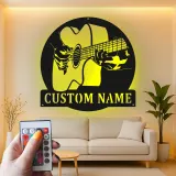 Personalized Guitar Player Metal Wall Art | LED Musician Name Sign for Music Room & Studio | Custom Guitarist Gift