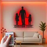 Cartel de metal LED personalizado con silueta familiar, regalo para padres, decoración familiar para el salón