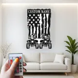Custom ATV Riders American Flag Led Light Metal Wall Art Adventure Gift for Him Garage or Man Cave Decor