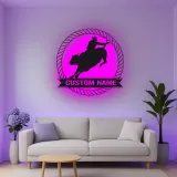 Cartel de metal LED personalizado de vaquero de rodeo regalo occidental para él decoración rústica de cueva de hombre