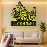 Custom Chicken Trio Led Light Metal Wall Art Farmhouse Gift for Chicken Lovers Kitchen or Barn Decor