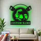 Insegna palestra personalizzata con LED | Arte da parete in metallo per sollevamento pesi | Arredo fitness su misura per home gym o studio
