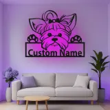 Décoration murale en métal LED personnalisée pour Yorkshire Terrier - Cadeau pour amoureux des chiens - Décor pour chambre ou salon