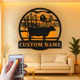 Cartel de metal LED personalizado con escena de granja y vaca, regalo rústico para agricultores, decoración de granero