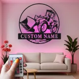 Décoration murale en métal personnalisée avec rétroéclairage Bulldozer - Cadeau pour passionnés de construction - Décor de garage ou atelier