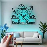 Décoration murale en métal LED personnalisée pour Yorkshire Terrier - Cadeau pour amoureux des chiens - Décor pour chambre ou salon
