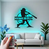Insegna in metallo personalizzata per giocatore di softball con luce LED regalo per atleti decorazione per sala giochi sportiva 1